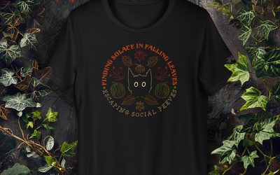 ‘Finding Solace in Falling Leaves Escaping Social Peeves’ Unisex Cat T-Shirt