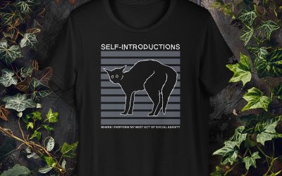 ‘Self Introductions, Where I Perform My Best Act of Social Anxiety’ Unisex Cat T-Shirt