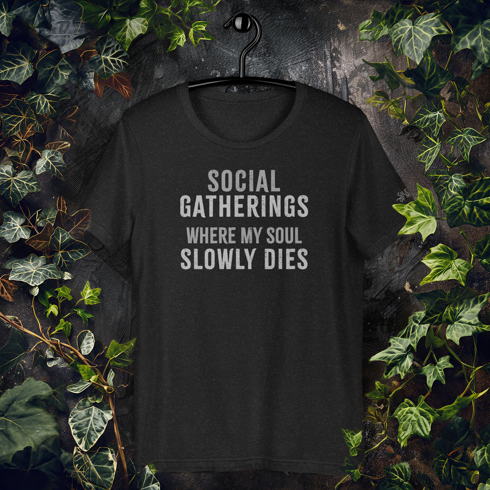 Dark humor introvert shirt with simple only text design on black heather color t-shirt.