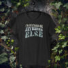 Text-based graphic t-shirt reading “I’d Rather Be Anywhere Else” in layered vintage-style fonts on black background.