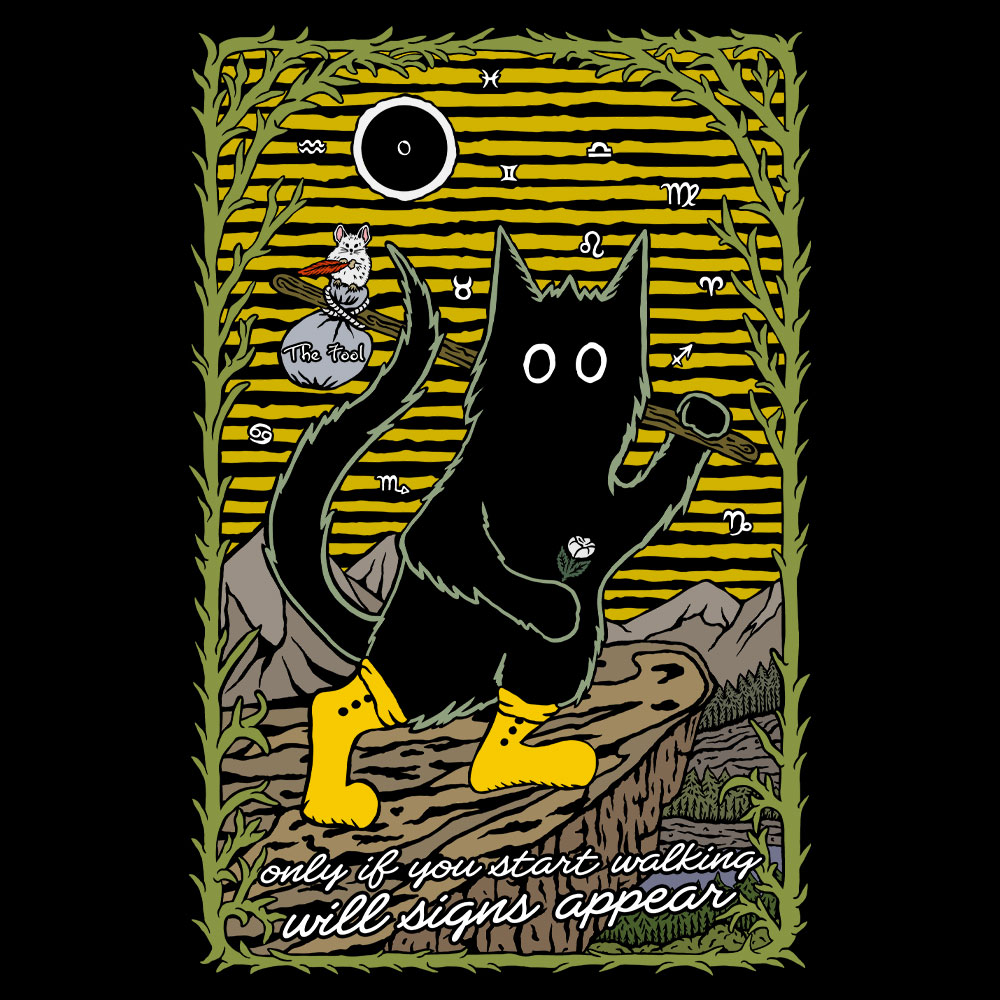 The Fool Tarot Cat T-Shirt inspired by tarot symbolism, representing intuition, openness, and the wisdom of stepping forward without certainty.
