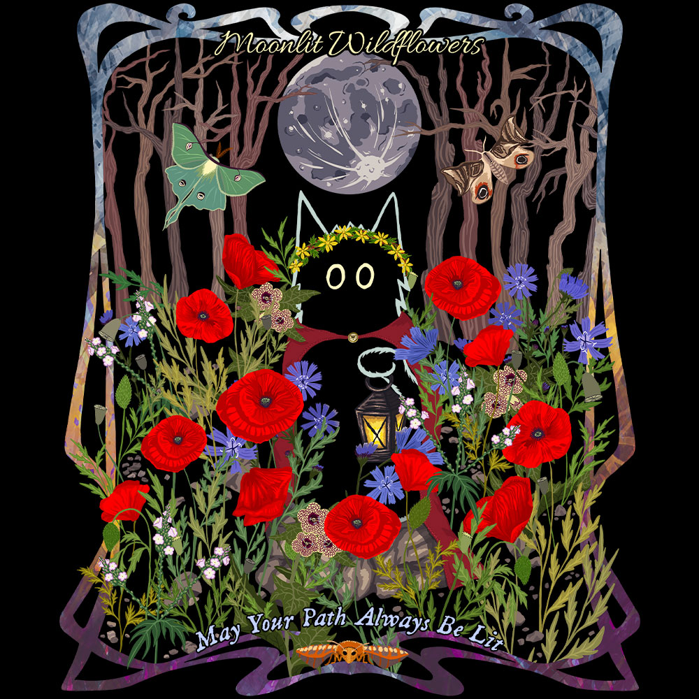 Moonlit Wildflowers Cat T-shirt